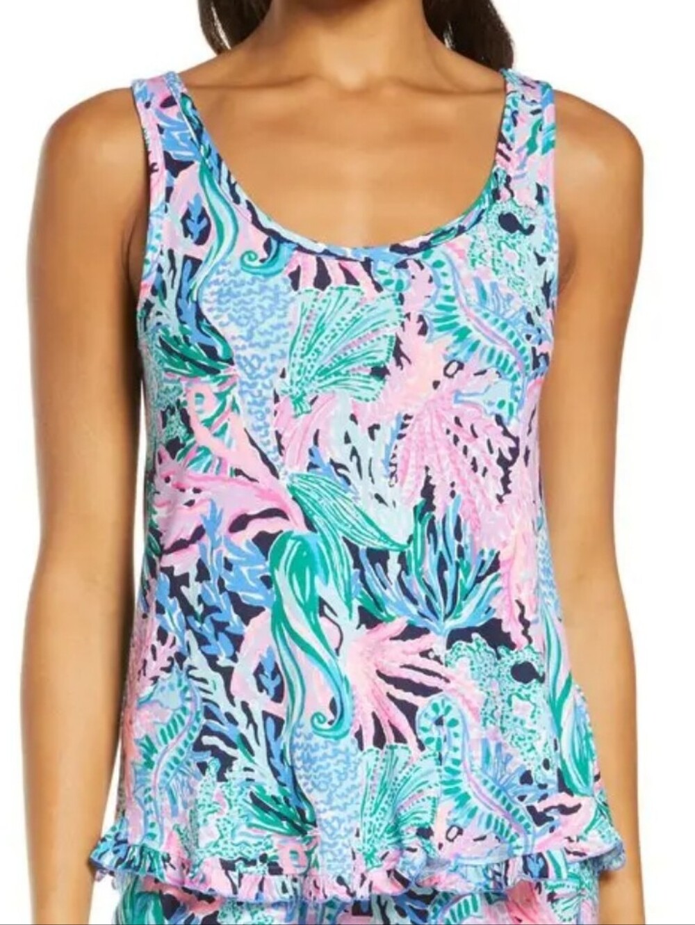Lilly Pulitzer Ruffle Pajama Tank In Navy Bringing mlmermaid Back Size Small